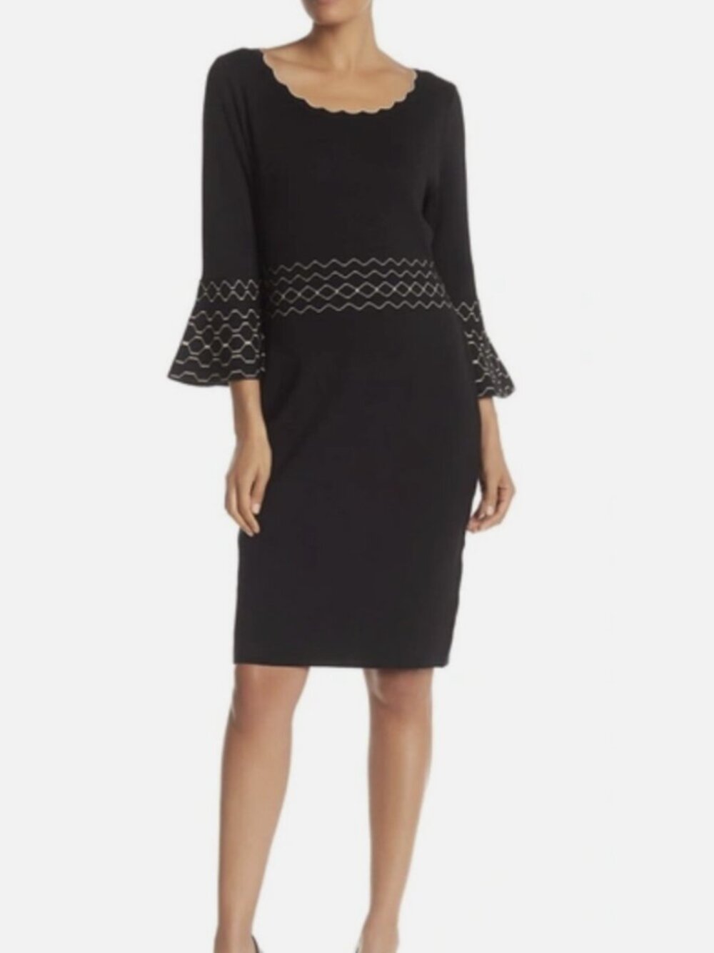 Women's Nina Leonard Jacquard Bell-Sleeve Sweater Dress